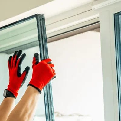 Removed triple-glazed impact glass window unit